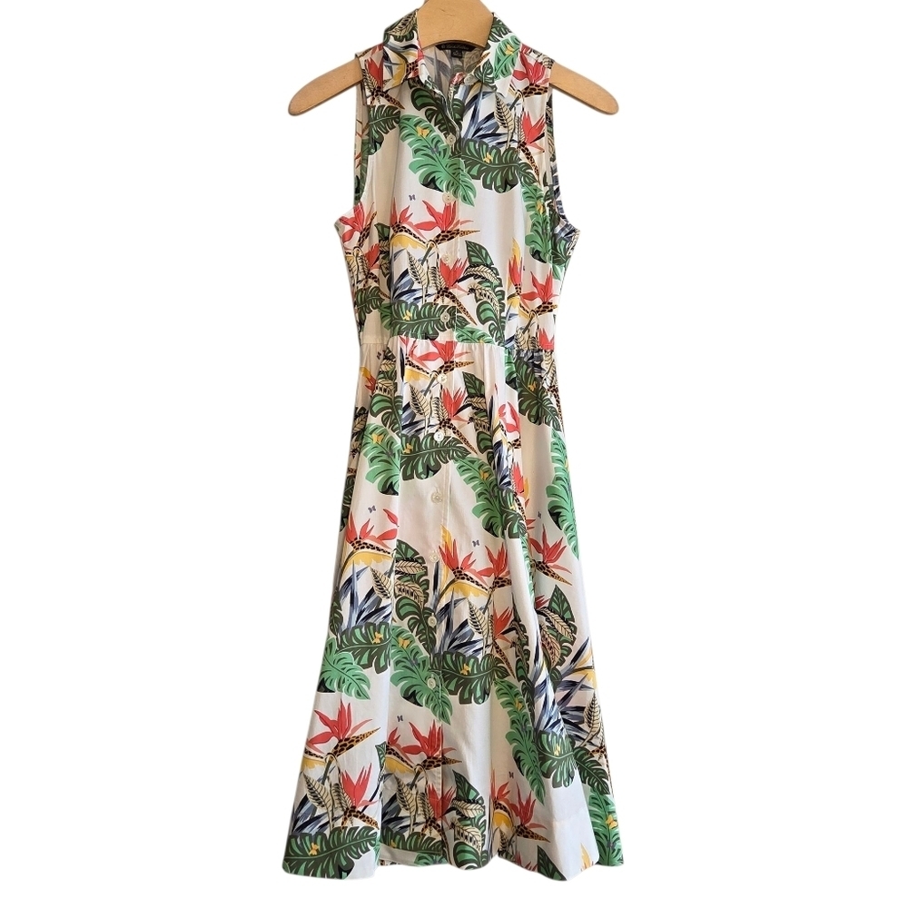 Brooks Brothers Fit & Flare Tropical Cotton Midi Shirt Dress Sz 0 Vacation Work